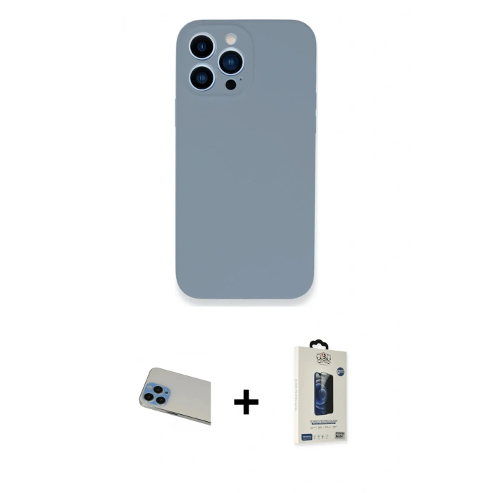 MARSİLYAN™- iPhone 13 Pro Max Kılıf Zirve Modern Özel Seri - Siyah Bilvis Hayalet Cam Ekran Koruyucu + Rainbow Kamera Lens Koruma Cam - MI