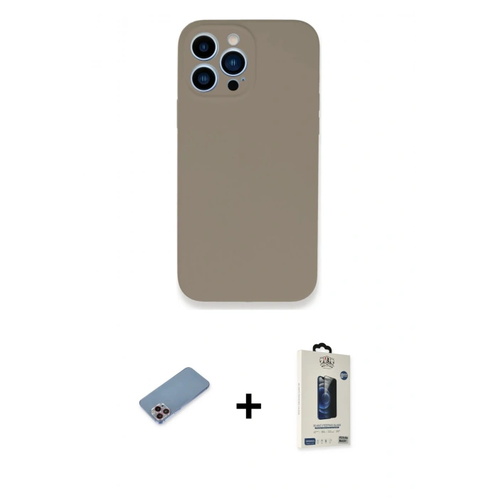 MARSİLYAN™- iPhone 13 Pro Max Kılıf Zirve Modern Özel Seri - Siyah Bilvis Hayalet Cam Ekran Koruyucu + Pembe Shine Kamera Lens Koruma Cam