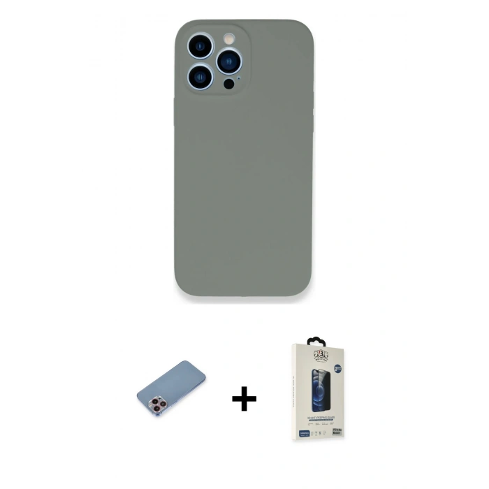 MARSİLYAN™- iPhone 13 Pro Max Kılıf Zirve Modern Özel Seri - Siyah Bilvis Hayalet Cam Ekran Koruyucu + Pembe Shine Kamera Lens Koruma Cam