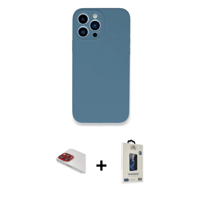 MARSİLYAN™- iPhone 13 Pro Max Kılıf Zirve Modern Özel Seri - Siyah Bilvis Hayalet Cam Ekran Koruyucu + Pers Alüminyum Kamera Lens - KI
