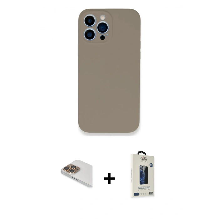 MARSİLYAN™- iPhone 13 Pro Max Kılıf Zirve Modern Özel Seri - Siyah Bilvis Hayalet Cam Ekran Koruyucu + Pers Alüminyum Kamera Lens - GD