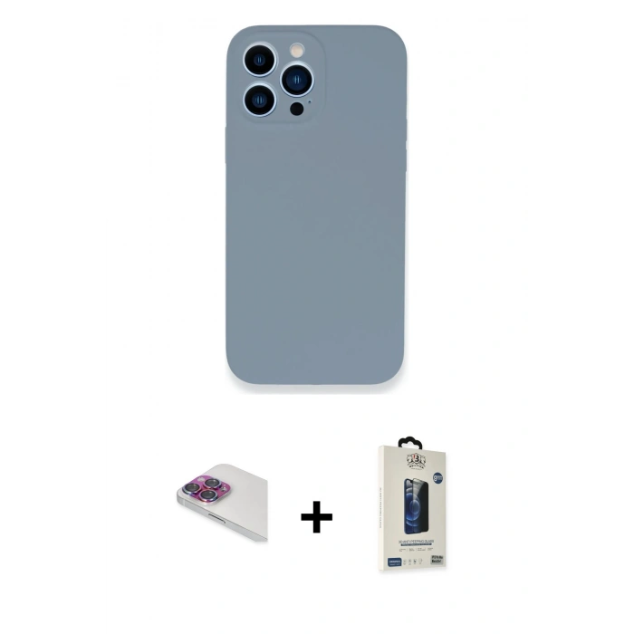 MARSİLYAN™- iPhone 13 Pro Max Kılıf Zirve Modern Özel Seri - Siyah Bilvis Hayalet Cam Ekran Koruyucu + Pers Alüminyum Kamera Lens - GI