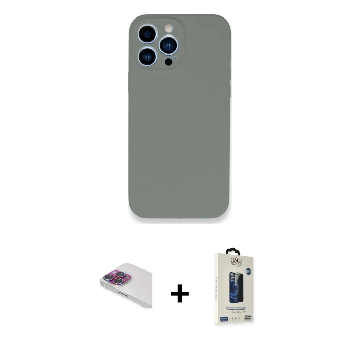 MARSİLYAN™- iPhone 13 Pro Max Kılıf Zirve Modern Özel Seri - Siyah Bilvis Hayalet Cam Ekran Koruyucu + Pers Alüminyum Kamera Lens - GI