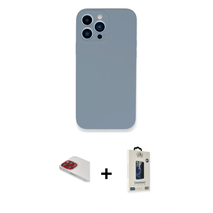 MARSİLYAN™- iPhone 13 Pro Max Kılıf Zirve Modern Özel Seri - Siyah Bilvis Hayalet Cam Ekran Koruyucu + Pers Alüminyum Kamera Lens - KI
