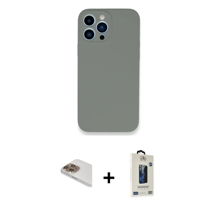 MARSİLYAN™- iPhone 13 Pro Max Kılıf Zirve Modern Özel Seri - Siyah Bilvis Hayalet Cam Ekran Koruyucu + Pers Alüminyum Kamera Lens - GD