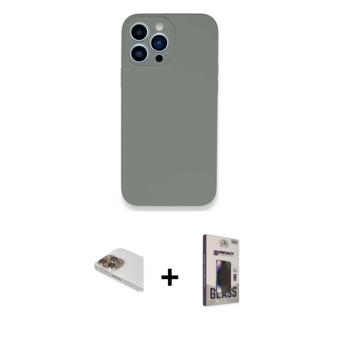 MARSİLYAN™- iPhone 13 Pro Max Kılıf Zirve Modern Özel Seri - Siyah Bilvis Hayalet Cam Ekran Koruyucu + Pers Alüminyum Kamera Lens - GD