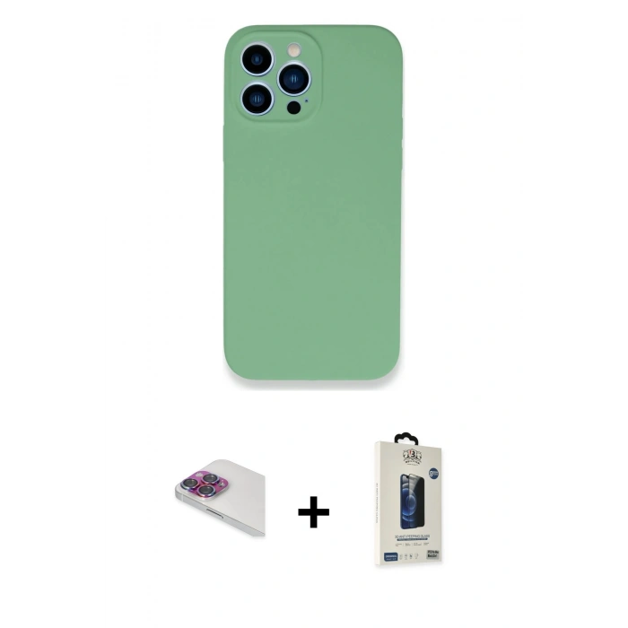 MARSİLYAN™- iPhone 13 Pro Max Kılıf Zirve Modern Özel Seri - Siyah Bilvis Hayalet Cam Ekran Koruyucu + Pers Alüminyum Kamera Lens - GI