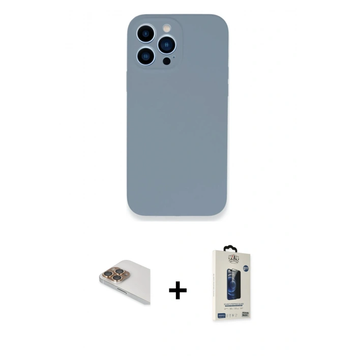 MARSİLYAN™- iPhone 13 Pro Max Kılıf Zirve Modern Özel Seri - Siyah Bilvis Hayalet Cam Ekran Koruyucu + Pers Alüminyum Kamera Lens - GD