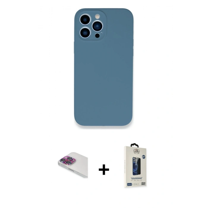 MARSİLYAN™- iPhone 13 Pro Max Kılıf Zirve Modern Özel Seri - Siyah Bilvis Hayalet Cam Ekran Koruyucu + Pers Alüminyum Kamera Lens - GI