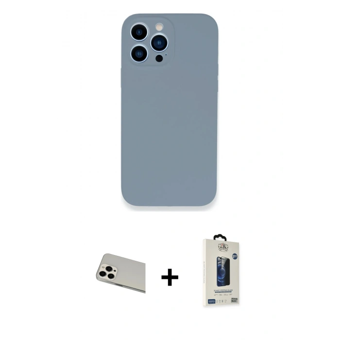 MARSİLYAN™- iPhone 13 Pro Max Kılıf Zirve Modern Özel Seri - Siyah Bilvis Hayalet Cam Ekran Koruyucu + Rainbow Kamera Lens Koruma Cam - BZ