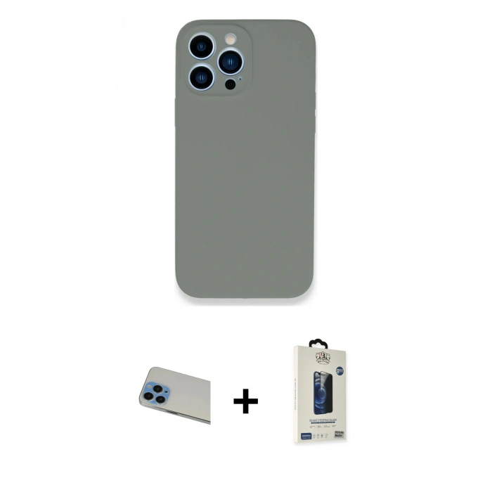 MARSİLYAN™- iPhone 13 Pro Max Kılıf Zirve Modern Özel Seri - Siyah Bilvis Hayalet Cam Ekran Koruyucu + Rainbow Kamera Lens Koruma Cam - MI