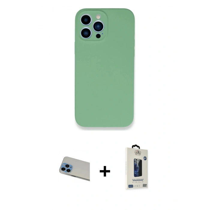 MARSİLYAN™- iPhone 13 Pro Max Kılıf Zirve Modern Özel Seri - Siyah Bilvis Hayalet Cam Ekran Koruyucu + Rainbow Kamera Lens Koruma Cam - MI