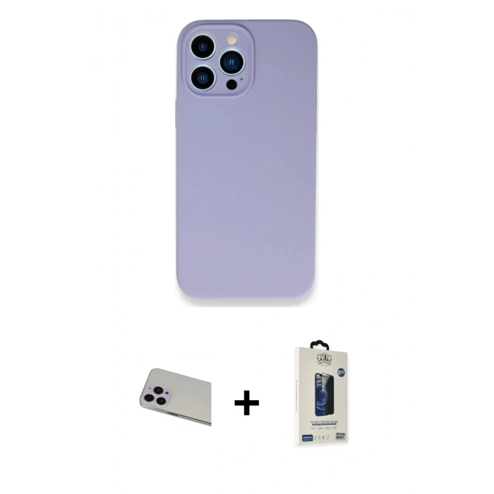 MARSİLYAN™- iPhone 13 Pro Max Kılıf Zirve Modern Özel Seri - Siyah Bilvis Hayalet Cam Ekran Koruyucu + Rainbow Kamera Lens Koruma Cam - MR