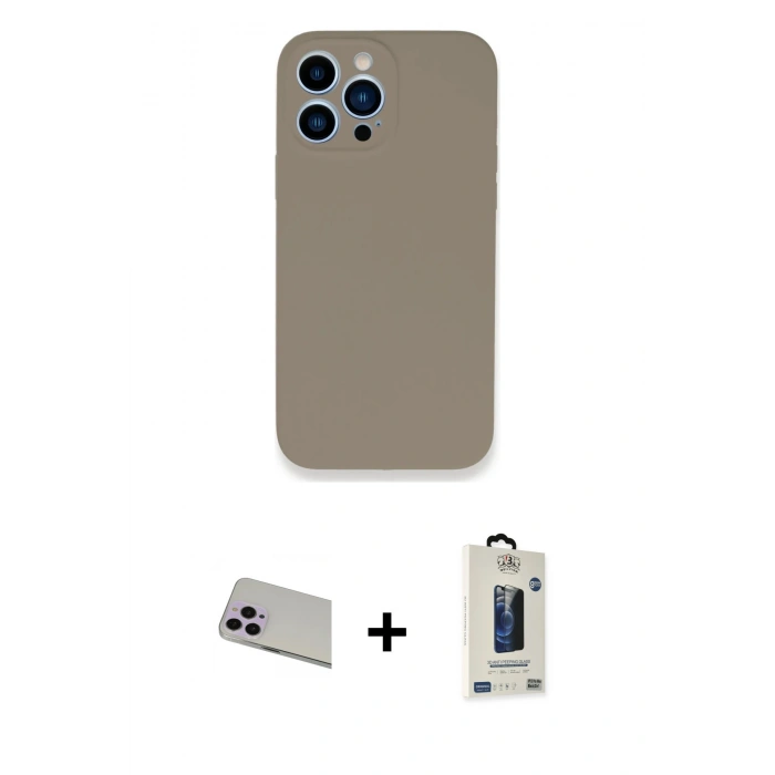 MARSİLYAN™- iPhone 13 Pro Max Kılıf Zirve Modern Özel Seri - Siyah Bilvis Hayalet Cam Ekran Koruyucu + Rainbow Kamera Lens Koruma Cam - MR