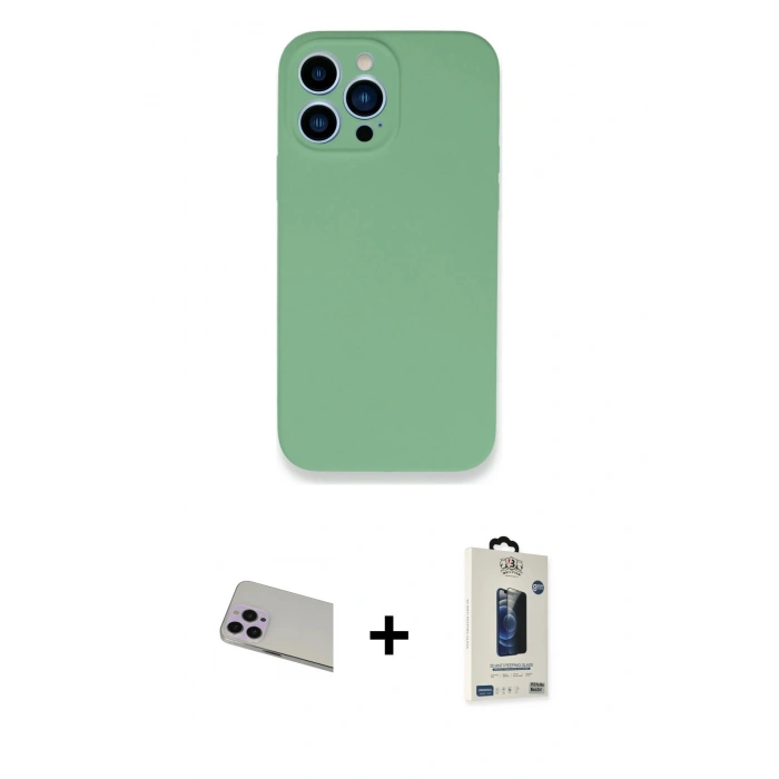 MARSİLYAN™- iPhone 13 Pro Max Kılıf Zirve Modern Özel Seri - Siyah Bilvis Hayalet Cam Ekran Koruyucu + Rainbow Kamera Lens Koruma Cam - MR