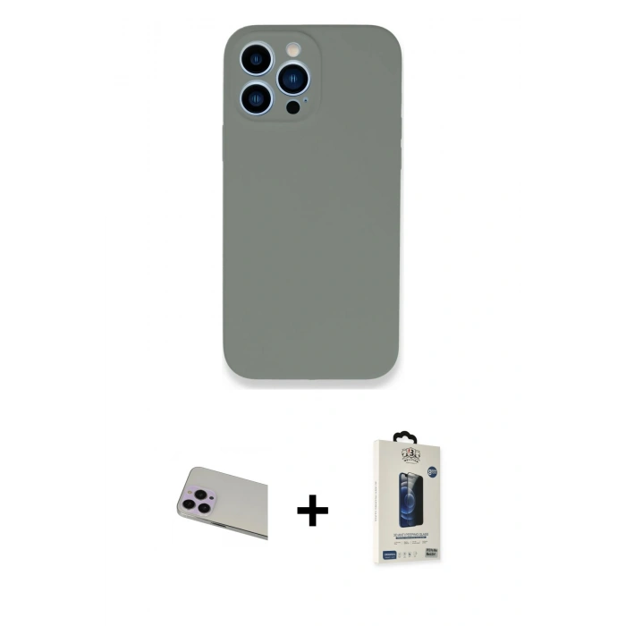 MARSİLYAN™- iPhone 13 Pro Max Kılıf Zirve Modern Özel Seri - Siyah Bilvis Hayalet Cam Ekran Koruyucu + Rainbow Kamera Lens Koruma Cam - MR
