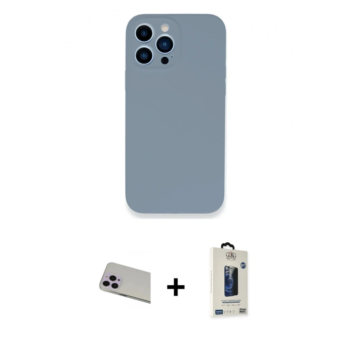 MARSİLYAN™- iPhone 13 Pro Max Kılıf Zirve Modern Özel Seri - Siyah Bilvis Hayalet Cam Ekran Koruyucu + Rainbow Kamera Lens Koruma Cam - MR