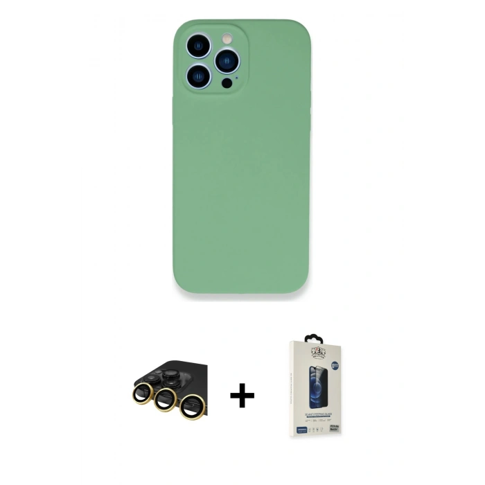 MARSİLYAN™- iPhone 13 Pro Max Kılıf Zirve Modern Özel Seri - Siyah Bilvis Hayalet Cam Ekran Koruyucu + Raze Metal Kamera Lens - GD