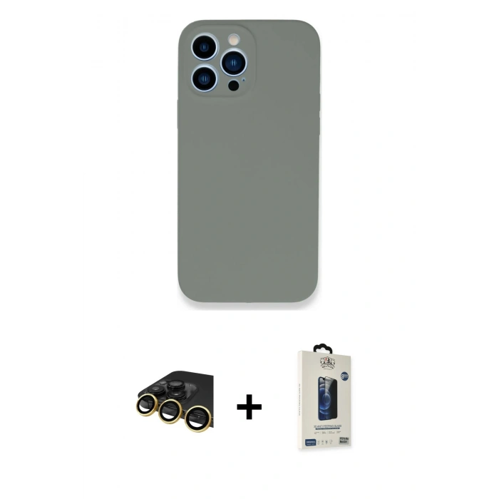MARSİLYAN™- iPhone 13 Pro Max Kılıf Zirve Modern Özel Seri - Siyah Bilvis Hayalet Cam Ekran Koruyucu + Raze Metal Kamera Lens - GD