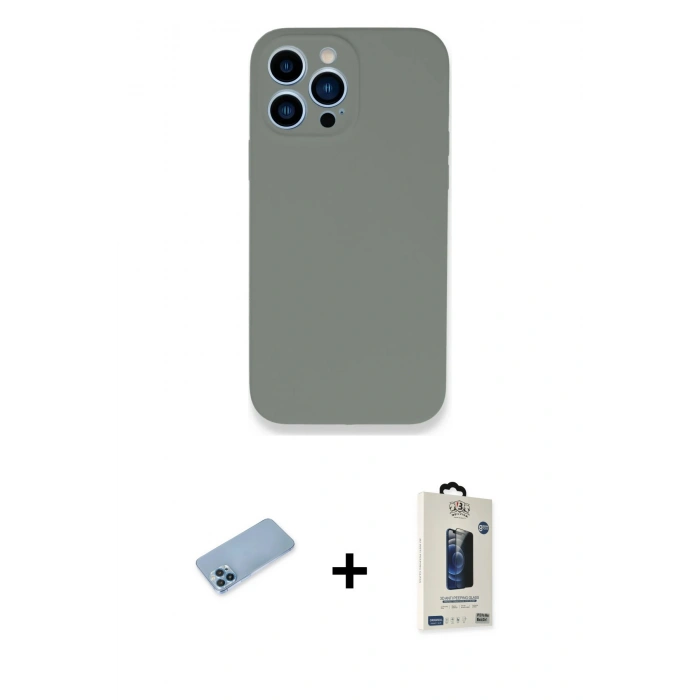 MARSİLYAN™- iPhone 13 Pro Max Kılıf Zirve Modern Özel Seri - Siyah Bilvis Hayalet Cam Ekran Koruyucu + Shine Kamera Lens Koruma Cam - MI