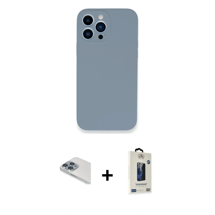 MARSİLYAN™- iPhone 13 Pro Max Kılıf Zirve Modern Özel Seri - Siyah Bilvis Hayalet Cam Ekran Koruyucu + Pers Alüminyum Kamera Lens - SABE