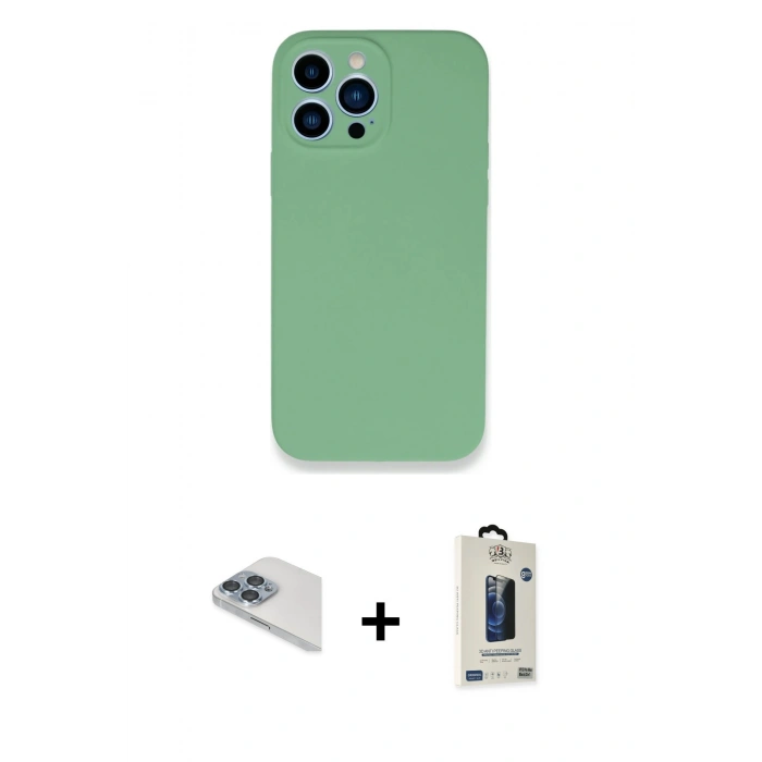 MARSİLYAN™- iPhone 13 Pro Max Kılıf Zirve Modern Özel Seri - Siyah Bilvis Hayalet Cam Ekran Koruyucu + Pers Alüminyum Kamera Lens - SABE