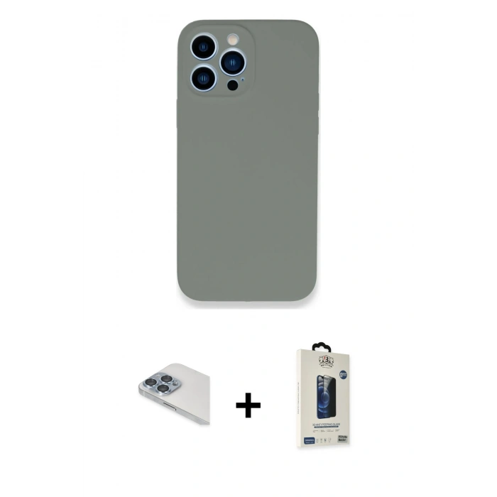 MARSİLYAN™- iPhone 13 Pro Max Kılıf Zirve Modern Özel Seri - Siyah Bilvis Hayalet Cam Ekran Koruyucu + Pers Alüminyum Kamera Lens - SABE