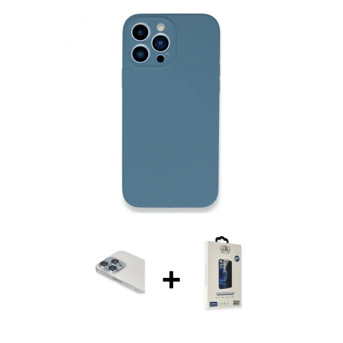 MARSİLYAN™- iPhone 13 Pro Max Kılıf Zirve Modern Özel Seri - Siyah Bilvis Hayalet Cam Ekran Koruyucu + Pers Alüminyum Kamera Lens - SABE