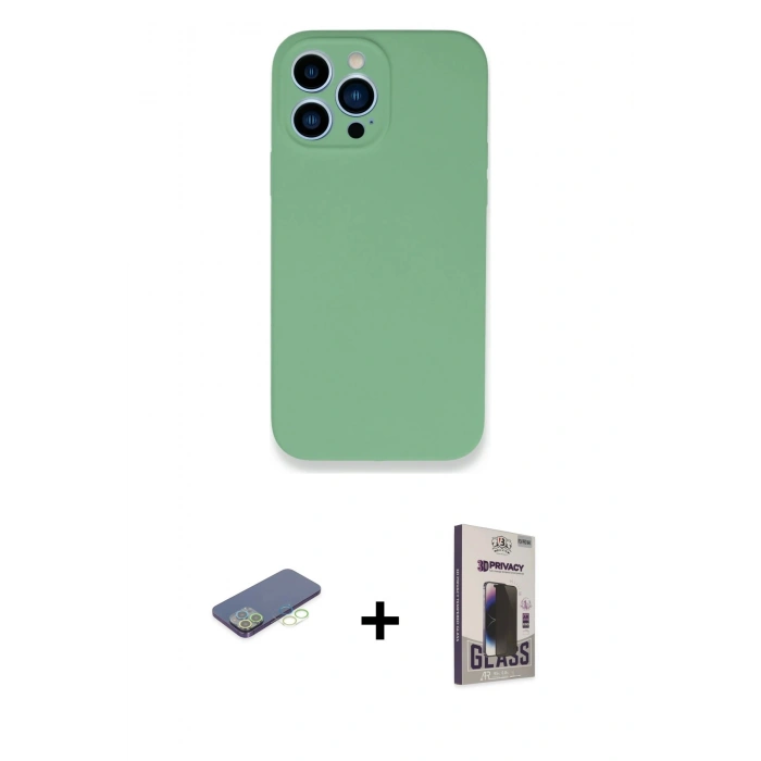 MARSİLYAN™- iPhone 13 Pro Max Kılıf Zirve Modern Özel Seri - Siyah Bilvis Hayalet Cam Ekran Koruyucu + Renkli Kamera Lens Koruma Cam - YL
