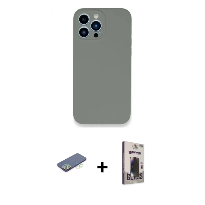 MARSİLYAN™- iPhone 13 Pro Max Kılıf Zirve Modern Özel Seri - Siyah Bilvis Hayalet Cam Ekran Koruyucu + Renkli Kamera Lens Koruma Cam - YL