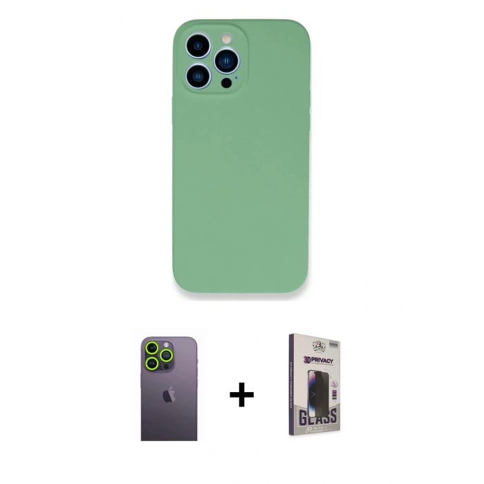 MARSİLYAN™- iPhone 13 Pro Max Kılıf Zirve Modern Özel Seri - Siyah Bilvis Hayalet Cam Ekran Koruyucu + Neon Fosforlu Kamera Lens - YL