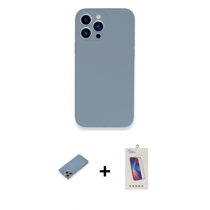 MARSİLYAN™- iPhone 13 Pro Max Kılıf Zirve Modern Özel Seri - Siyah Joko 5D Cam + Gökkuşağı Shine Kamera Lens Koruma Cam