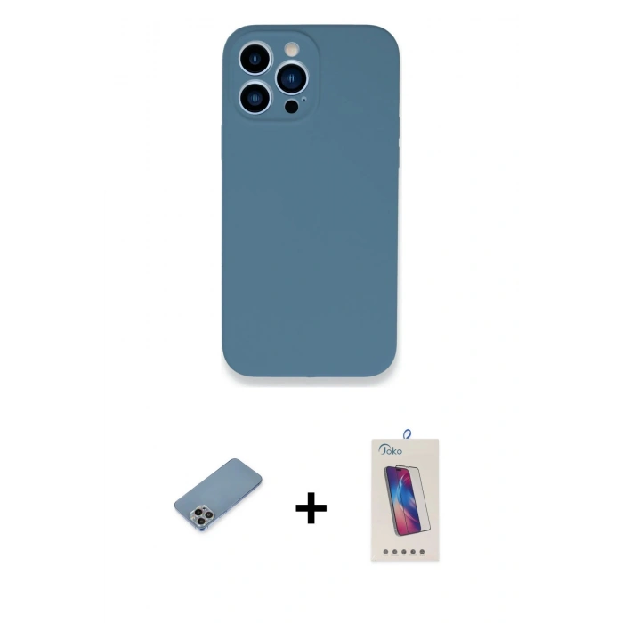 MARSİLYAN™- iPhone 13 Pro Max Kılıf Zirve Modern Özel Seri - Siyah Joko 5D Cam + Gökkuşağı Shine Kamera Lens Koruma Cam