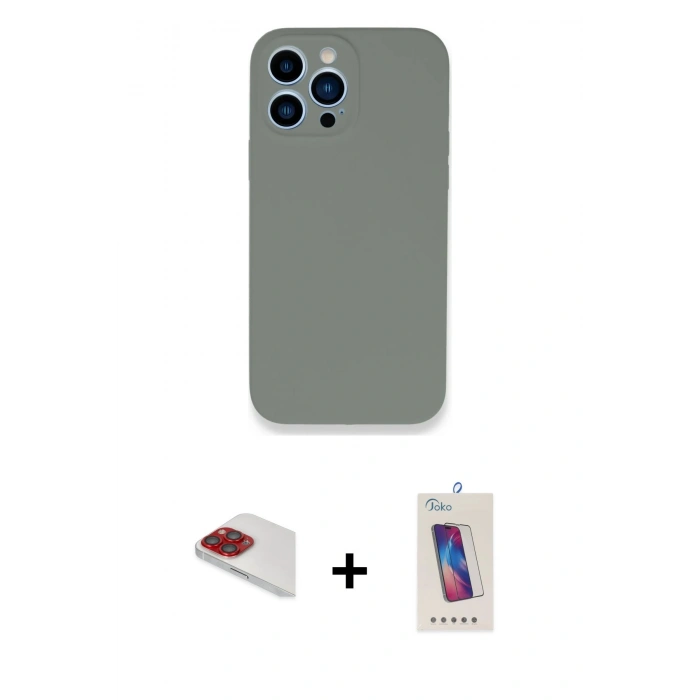 MARSİLYAN™- iPhone 13 Pro Max Kılıf Zirve Modern Özel Seri - Siyah Joko 5D Cam + Pers Alüminyum Kamera Lens - KI