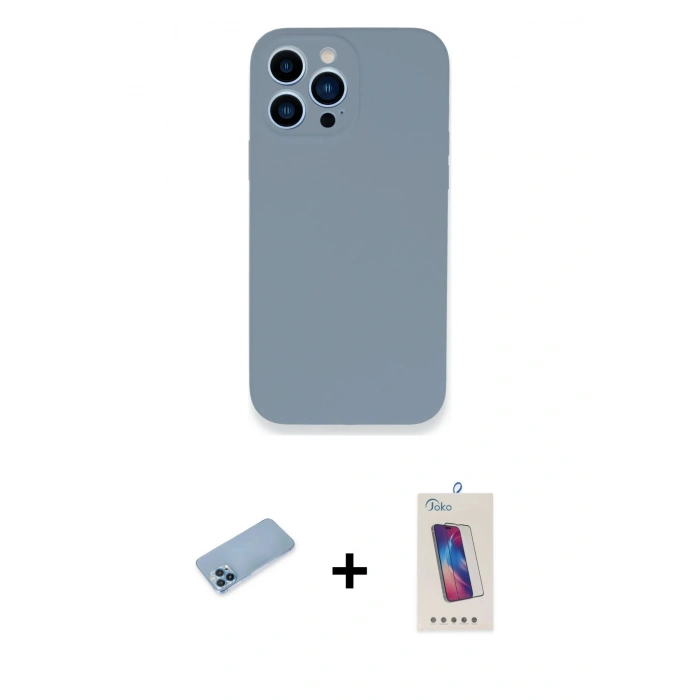 MARSİLYAN™- iPhone 13 Pro Max Kılıf Zirve Modern Özel Seri - Siyah Joko 5D Cam + Mavi Shine Kamera Lens Koruma Cam