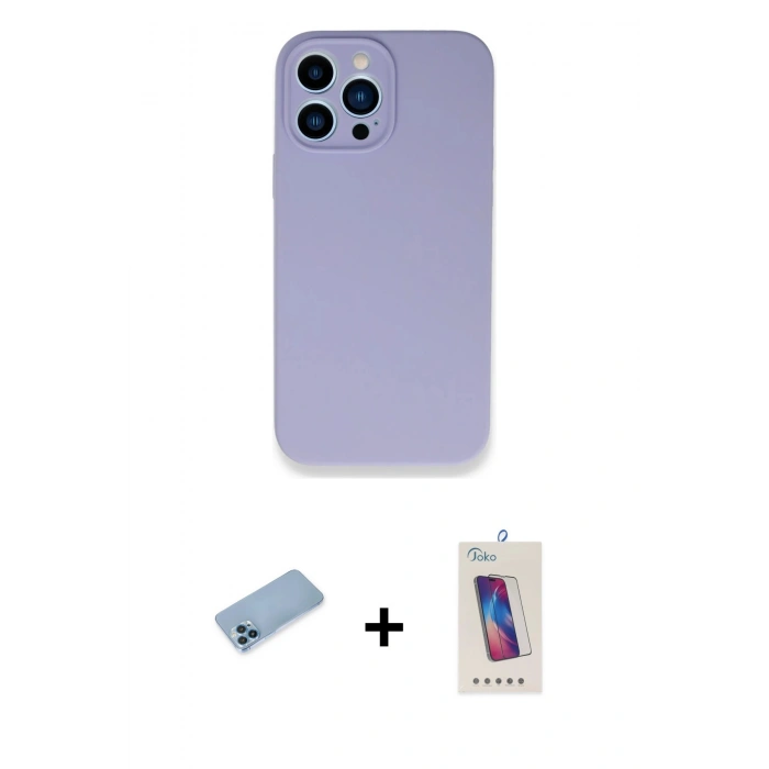 MARSİLYAN™- iPhone 13 Pro Max Kılıf Zirve Modern Özel Seri - Siyah Joko 5D Cam + Mavi Shine Kamera Lens Koruma Cam