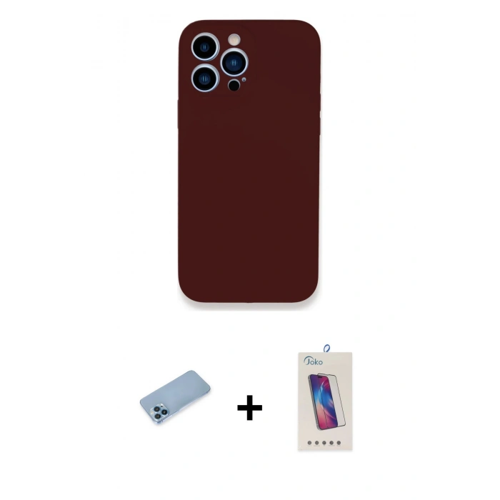 MARSİLYAN™- iPhone 13 Pro Max Kılıf Zirve Modern Özel Seri - Siyah Joko 5D Cam + Mavi Shine Kamera Lens Koruma Cam