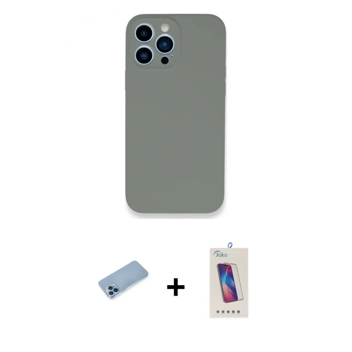 MARSİLYAN™- iPhone 13 Pro Max Kılıf Zirve Modern Özel Seri - Siyah Joko 5D Cam + Mavi Shine Kamera Lens Koruma Cam