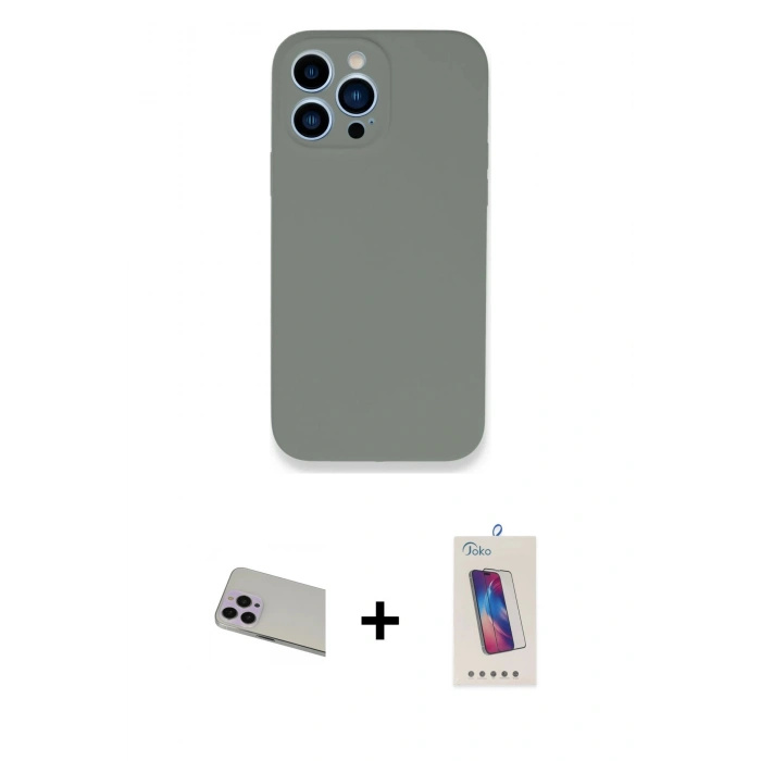 MARSİLYAN™- iPhone 13 Pro Max Kılıf Zirve Modern Özel Seri - Siyah Joko 5D Cam + Mor Rainbow Kamera Lens Koruma Cam