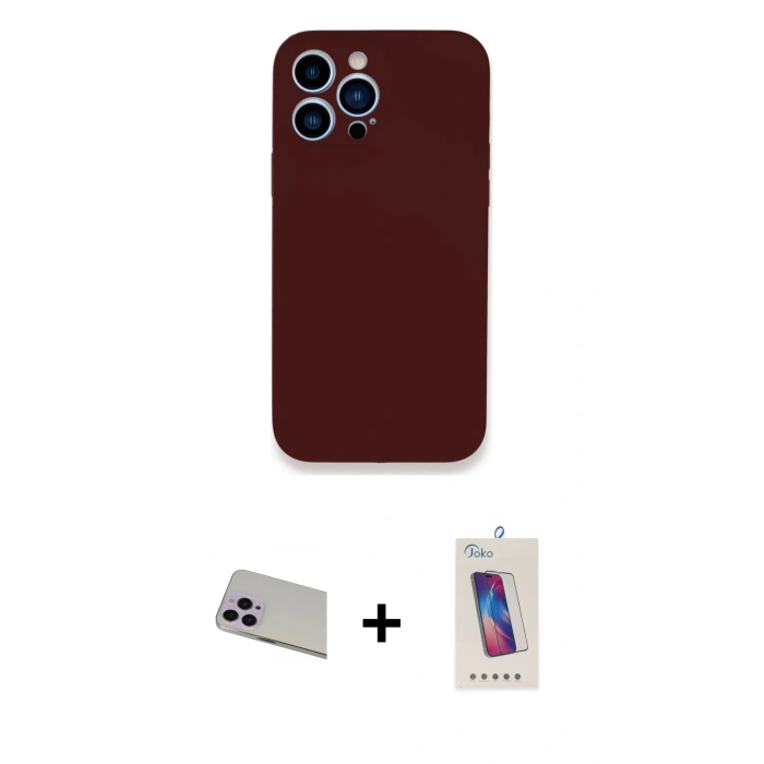 MARSİLYAN™- iPhone 13 Pro Max Kılıf Zirve Modern Özel Seri - Siyah Joko 5D Cam + Mor Rainbow Kamera Lens Koruma Cam