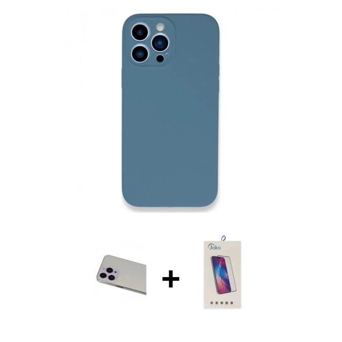 MARSİLYAN™- iPhone 13 Pro Max Kılıf Zirve Modern Özel Seri - Siyah Joko 5D Cam + Mor Rainbow Kamera Lens Koruma Cam
