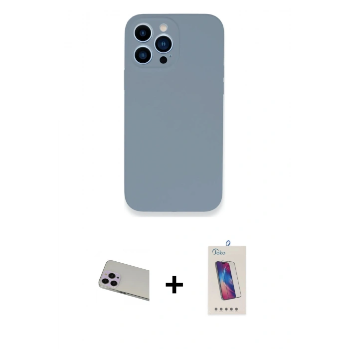 MARSİLYAN™- iPhone 13 Pro Max Kılıf Zirve Modern Özel Seri - Siyah Joko 5D Cam + Mor Rainbow Kamera Lens Koruma Cam