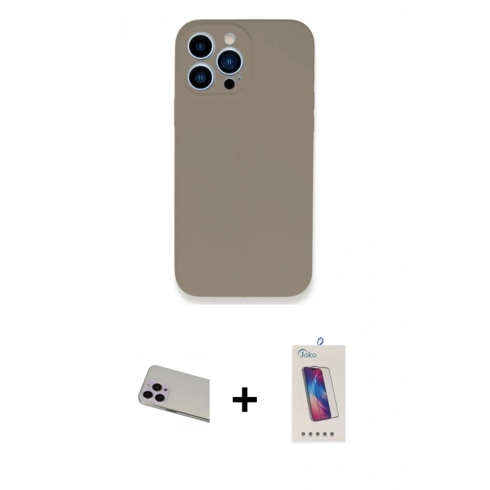 MARSİLYAN™- iPhone 13 Pro Max Kılıf Zirve Modern Özel Seri - Siyah Joko 5D Cam + Mor Rainbow Kamera Lens Koruma Cam