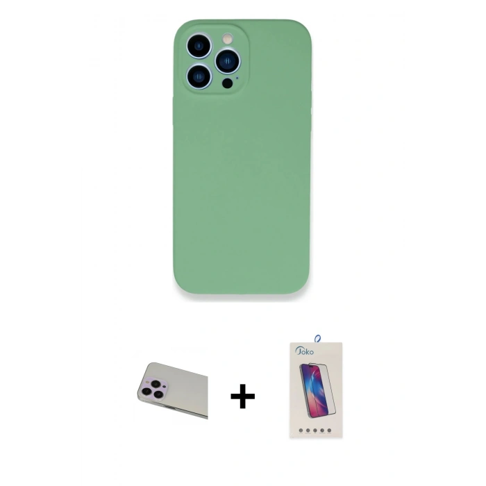 MARSİLYAN™- iPhone 13 Pro Max Kılıf Zirve Modern Özel Seri - Siyah Joko 5D Cam + Mor Rainbow Kamera Lens Koruma Cam