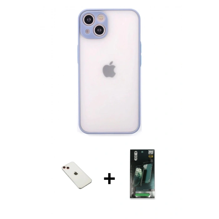 MARSİLYAN™- iPhone 14 Kılıf Ahenk Çizgi Serisi - Şeffaf 360 Full Body Arka Koruyucu + Diamond Kamera Lens - KI