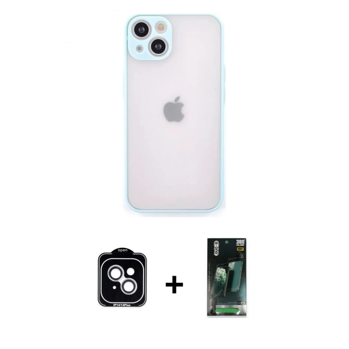 MARSİLYAN™- iPhone 14 Kılıf Ahenk Çizgi Serisi - Şeffaf 360 Full Body Arka Koruyucu + PVD Metal Kamera Lens - GS