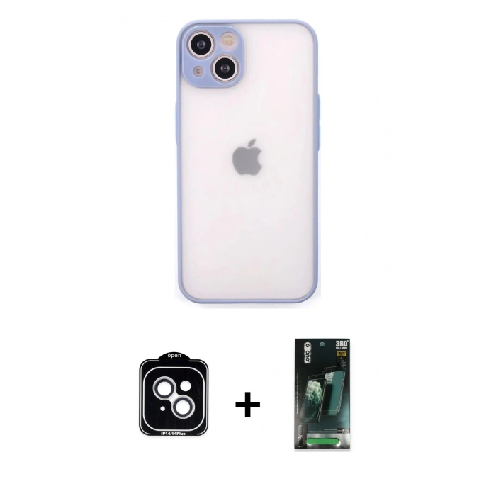 MARSİLYAN™- iPhone 14 Kılıf Ahenk Çizgi Serisi - Şeffaf 360 Full Body Arka Koruyucu + PVD Metal Kamera Lens - GS