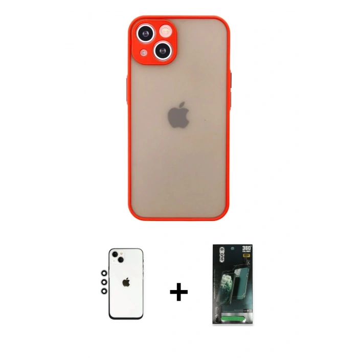 MARSİLYAN™- iPhone 14 Kılıf Ahenk Çizgi Serisi - Şeffaf 360 Full Body Arka Koruyucu + Shine Kamera Lens - GS