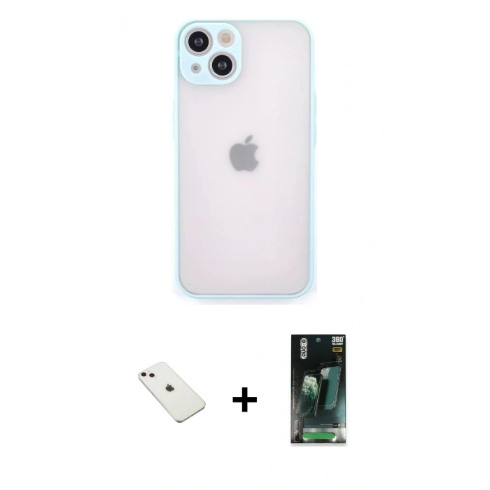 MARSİLYAN™- iPhone 14 Kılıf Ahenk Çizgi Serisi - Şeffaf 360 Full Body Arka Koruyucu + Pembe Diamond Kamera Lens