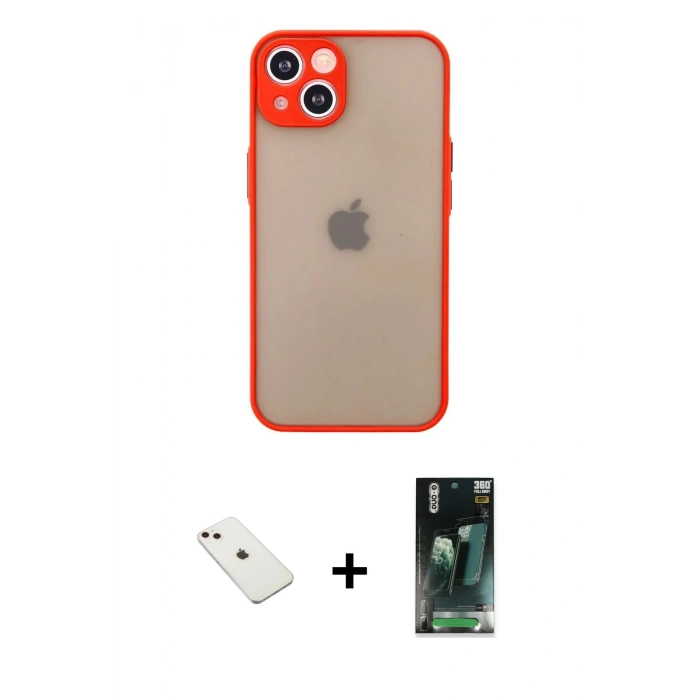 MARSİLYAN™- iPhone 14 Kılıf Ahenk Çizgi Serisi - Şeffaf 360 Full Body Arka Koruyucu + Pembe Diamond Kamera Lens